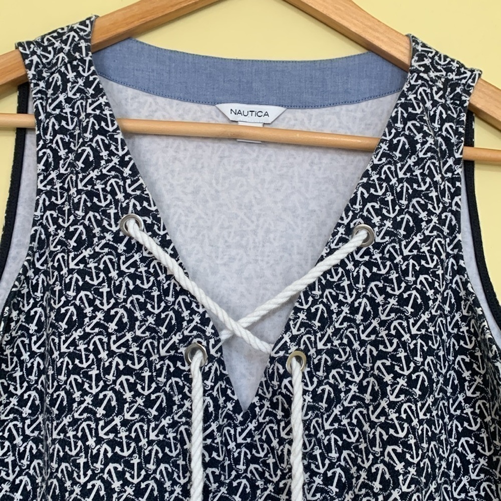Nautica | Lace-Up Anchor Nautical All Over Print Sleeveless 100% Cotton Dress L - Picture 6 of 17